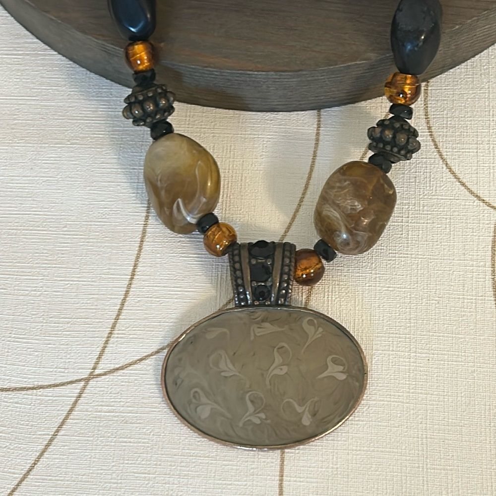 Chico's Amber, Brown & Glass Beads Necklace